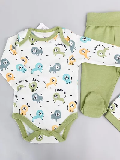 Salopeta baiat verde cu animalute - 3 piese