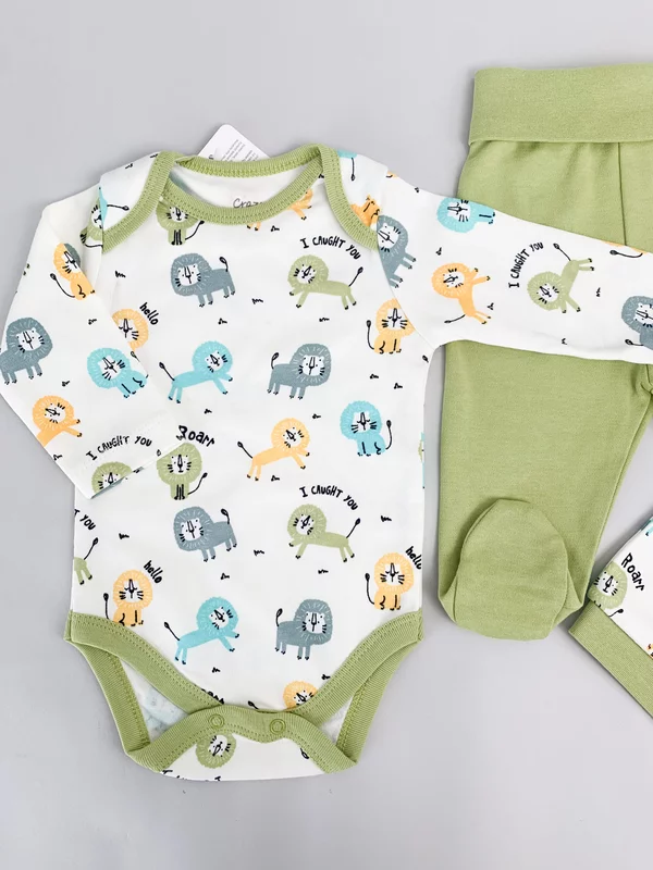 Salopeta baiat verde cu animalute - 3 piese picture - 2