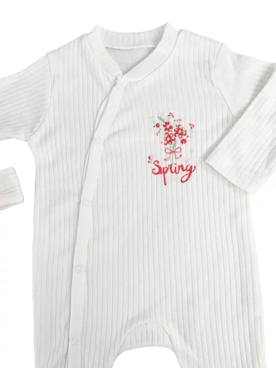 Salopeta fetite alba buchetel de flori - 2 piese