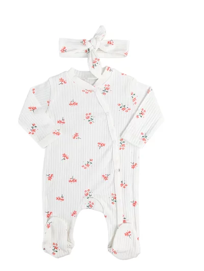 Salopeta fetite alba cu flori - 2 piese