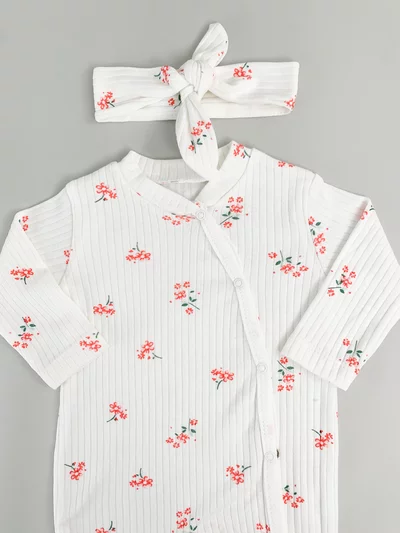 Salopeta fetite alba cu flori - 2 piese