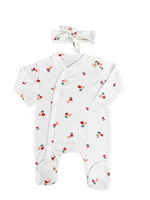 Salopeta fetite alba cu flori si bentita - 2 piese picture - 1