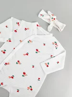 Salopeta fetite alba cu flori si bentita - 2 piese picture - 2