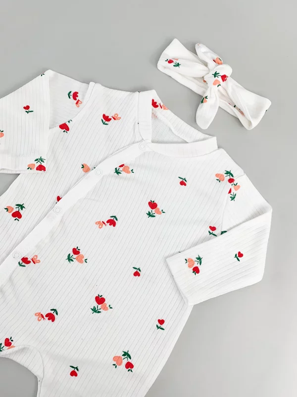 Salopeta fetite alba cu flori si bentita - 2 piese picture - 2