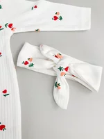 Salopeta fetite alba cu flori si bentita - 2 piese picture - 3