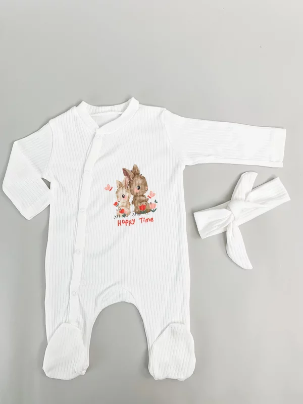 Salopeta fetite alba cu iepuras - 2 piese picture - 4