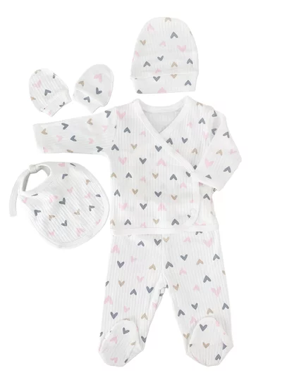 Salopeta fetite alba cu inimioare - 5 piese