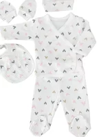 Salopeta fetite alba cu inimioare - 5 piese picture - 2