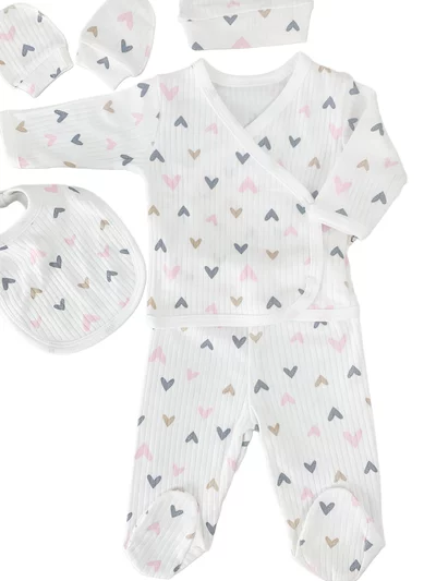 Salopeta fetite alba cu inimioare - 5 piese