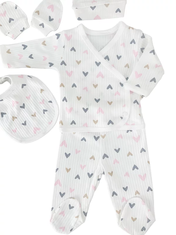 Salopeta fetite alba cu inimioare - 5 piese picture - 2