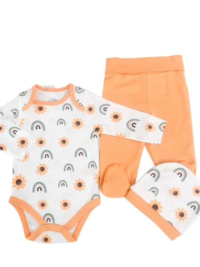 Salopeta fetite portocalie cu floarea-soarelui - 3 piese