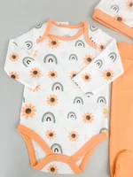 Salopeta fetite portocalie cu floarea-soarelui - 3 piese picture - 2