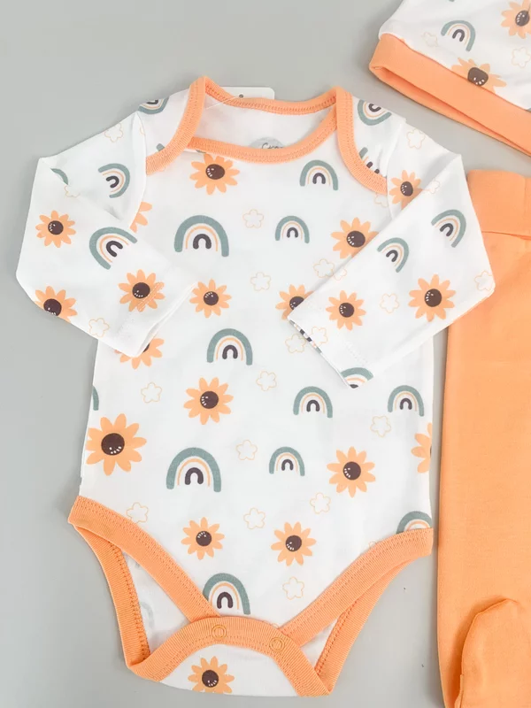 Salopeta fetite portocalie cu floarea-soarelui - 3 piese picture - 2