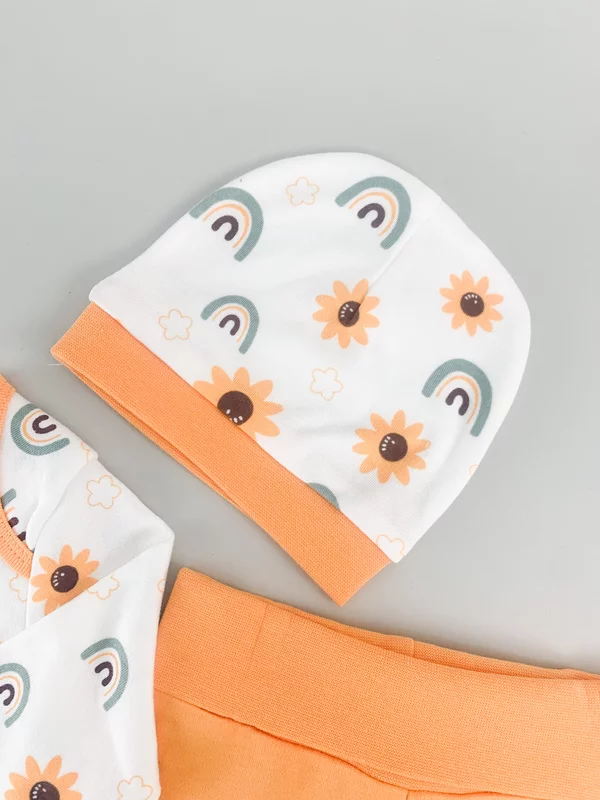 Salopeta fetite portocalie cu floarea-soarelui - 3 piese picture - 4