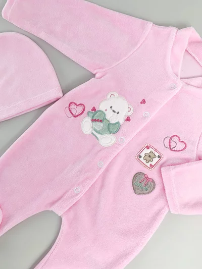 Salopeta fetite roz cu ursulet