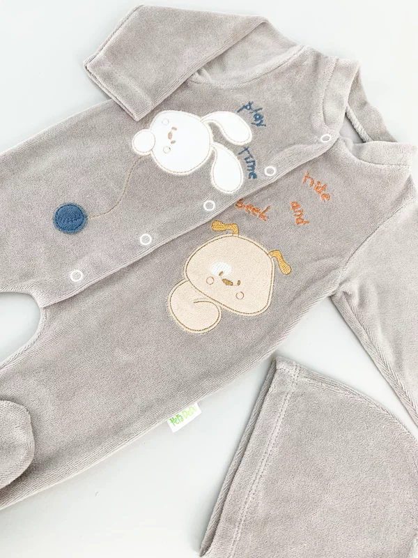 Salopeta maro pufoasa baiat cu catelus si iepuras picture - 4