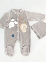 Salopeta maro pufoasa baiat cu catelus si iepuras picture - 2