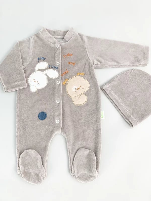 Salopeta maro pufoasa baiat cu catelus si iepuras picture - 2