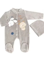 Salopeta maro pufoasa baiat cu catelus si iepuras picture - 1