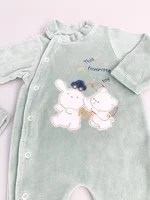 Salopeta verde pufoasa baiat cu ursulet si iepuras picture - 4