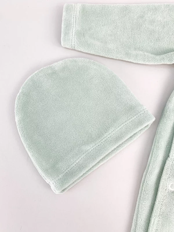 Salopeta verde pufoasa baiat cu ursulet si iepuras picture - 5