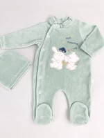 Salopeta verde pufoasa baiat cu ursulet si iepuras picture - 3