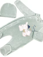 Salopeta verde pufoasa baiat cu ursulet si iepuras picture - 2