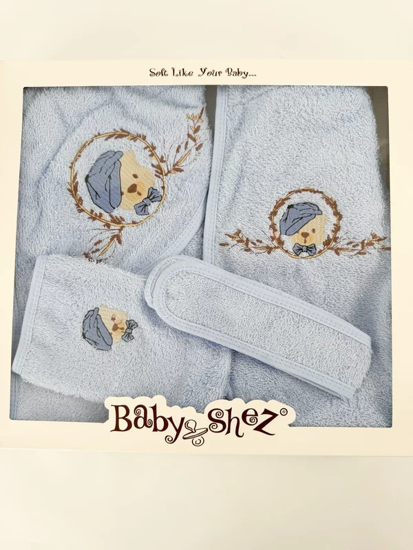 Set pufos baie baiat - albastru cu ursulet picture - 2