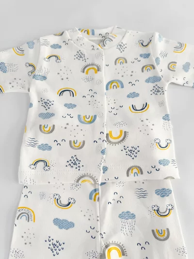 Set salopeta baiat alba cu nori