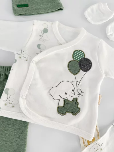 Set salopeta verde cu elefantei