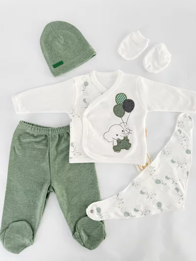 Set salopeta verde cu elefantei