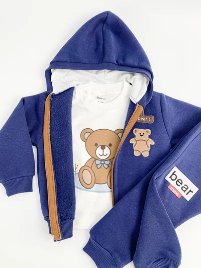 Trening copii 3 piese - bleumarin cu ursuleti
