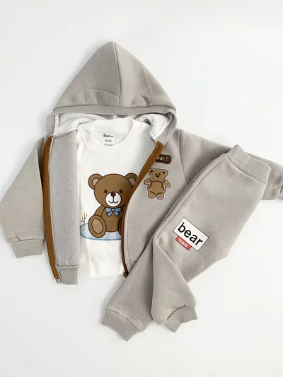 Trening copii 3 piese - gri cu ursuleti