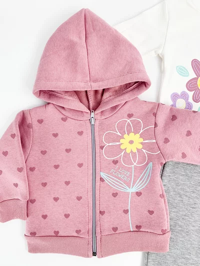 Trening Ecaterina fete 3 piese - roz cu gri