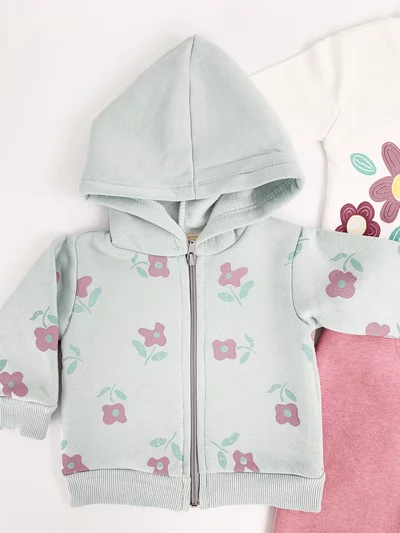 Trening Ecaterina fete 3 piese - verde cu roz