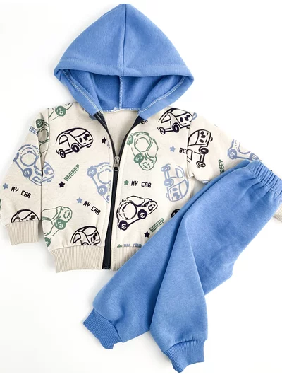 Trening gros copii 2 piese - albastru cu masinute