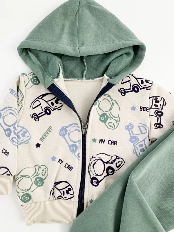 Trening gros copii 2 piese - verde cu masinute picture - 2