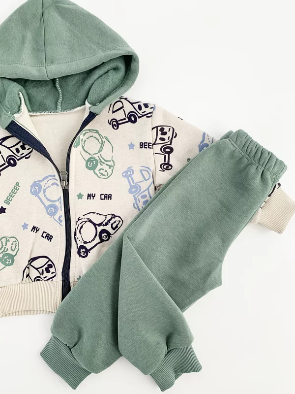 Trening gros copii 2 piese - verde cu masinute picture - 3
