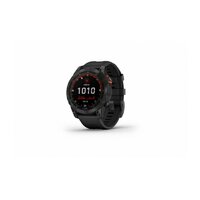 Ceas Garmin Fenix 7 Sapphire Solar rama gri inchis DLC titanium si curea din silicon neagra