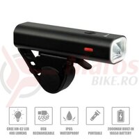 Far Eastpower EBL-3304, alu, 1led, 400lumeni, 3functii, incarcare USB, negru, AM