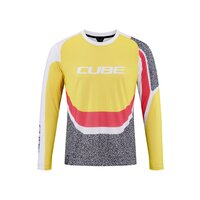 Tricou Ciclism Cube Vertex Round Neck Jersey L/S Yellow Pink