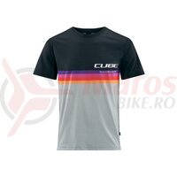 Tricou CUBE organic T-SHIRT Logo Stripes Grey Melange Black