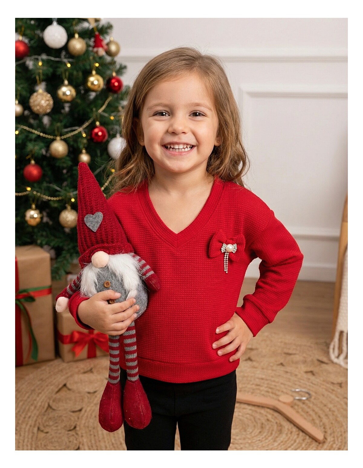 Bluza cu Fundita si Brosa rosu