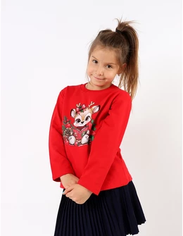 Bluzita Craciun Baby Ren si Cadouri, rosu