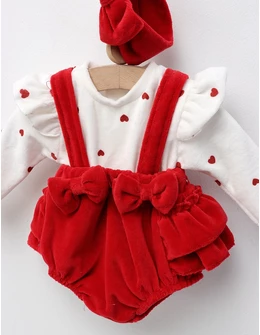 Body catifelat, cu bentita si inimioare, rosu