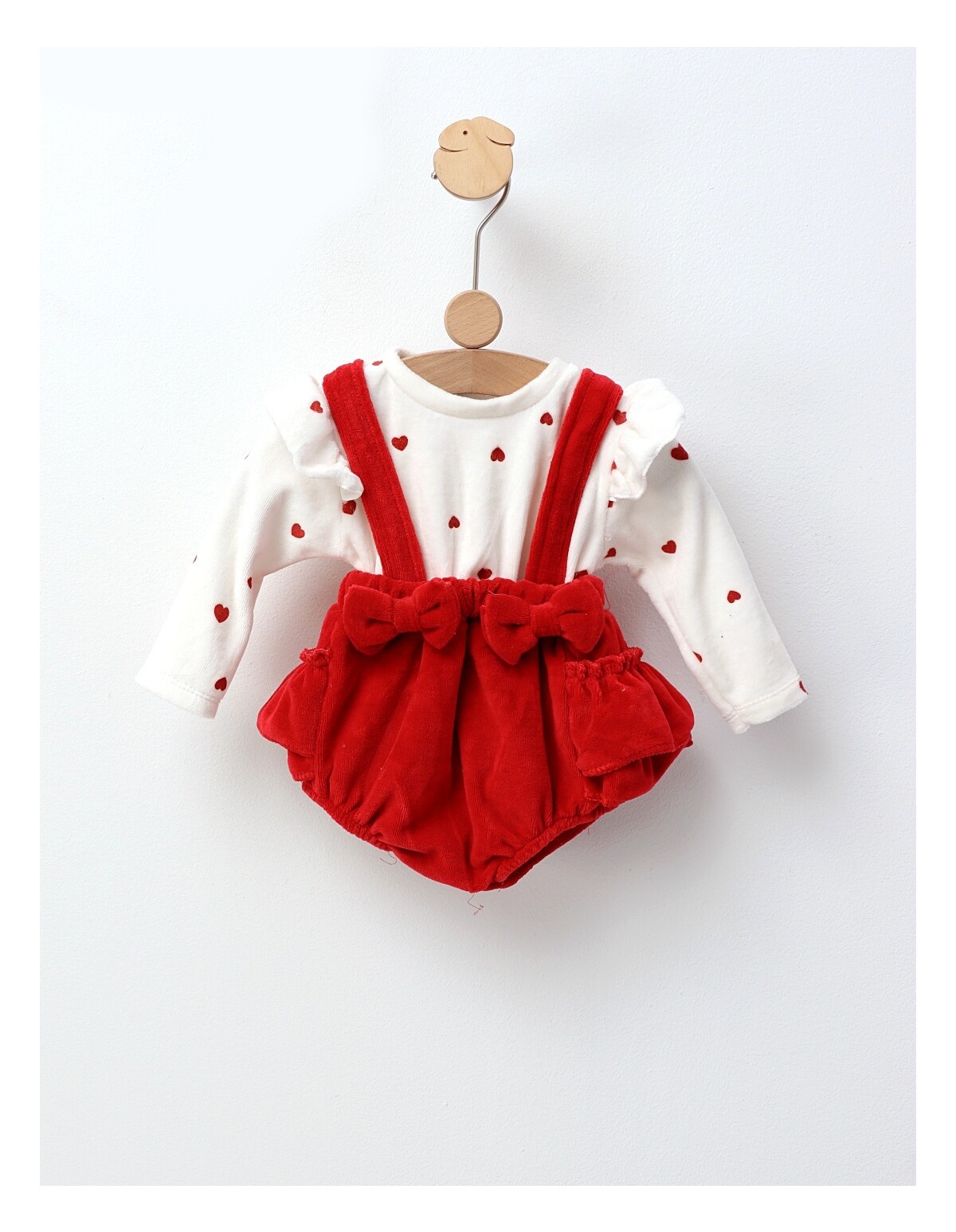 Body catifelat, cu inimioare, rosu