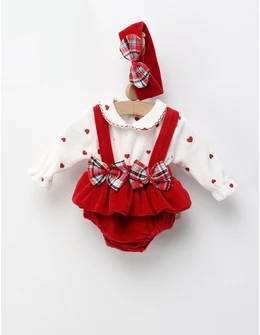 Body stil rochita, catifelat, cu bentita si inimioare, rosu