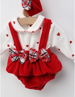 Body stil rochita, catifelat, cu bentita si inimioare, rosu