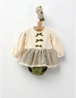 Body stil rochita, cu bentita, Rebecca, crem-verde