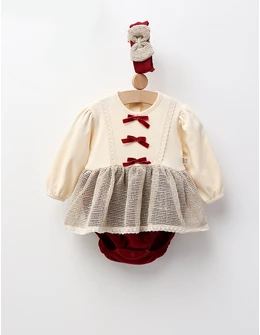 Body stil rochita, cu bentita, Rebecca, crem-visiniu